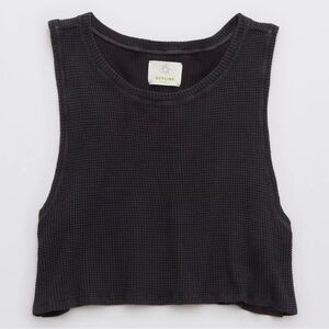 Aerie offline waffle Black Cropped Tank Top